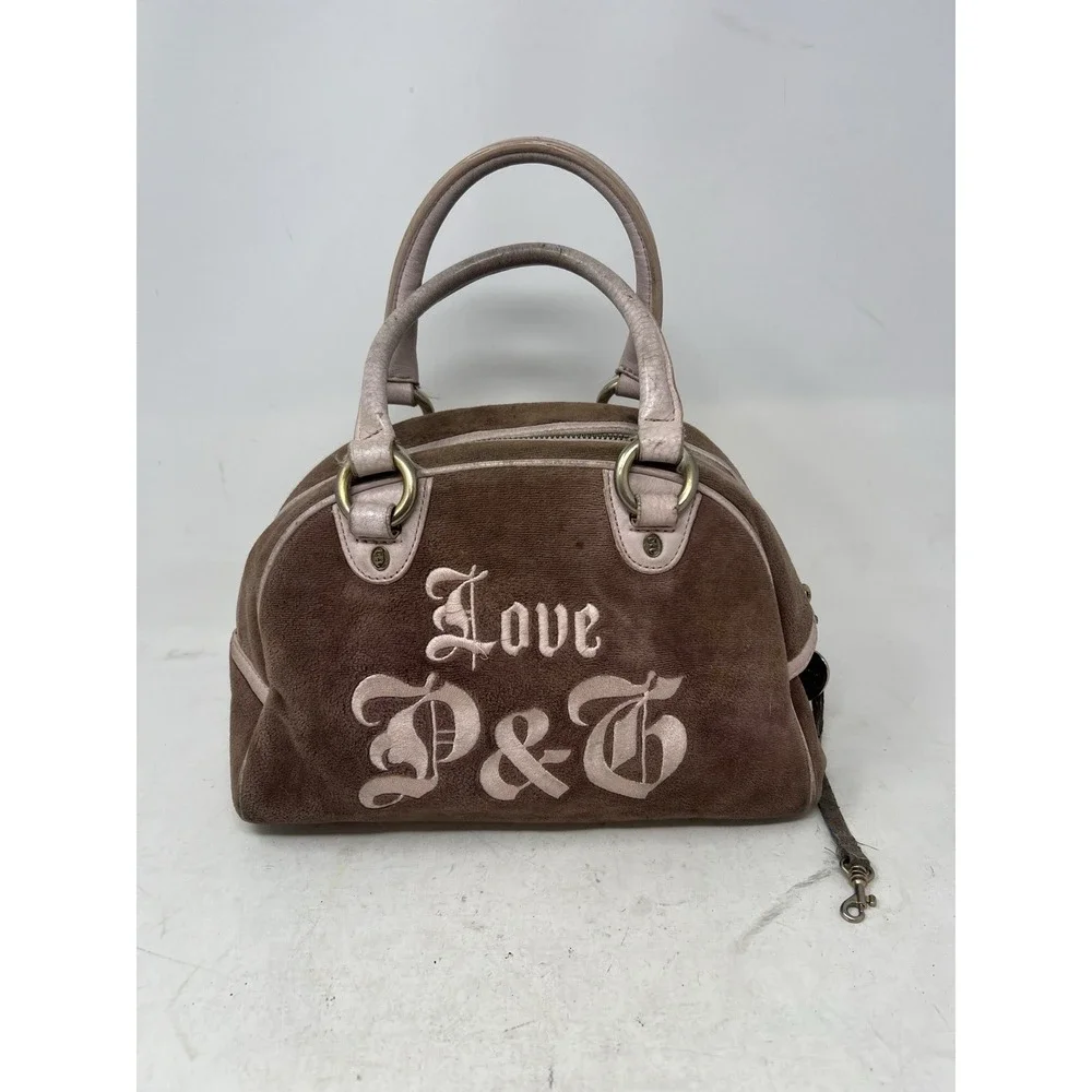 Y2K Vintage JUICY COUTURE Love P & G  French Terry Brown Bowler Bag AS IS LOOK